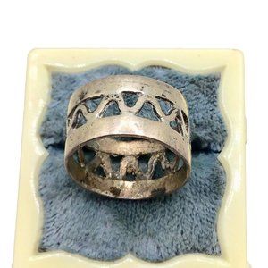 Tribal Band Ring Size 6.5 Wide Cut Out Simple Sterling Silver Ethnic Jewelry